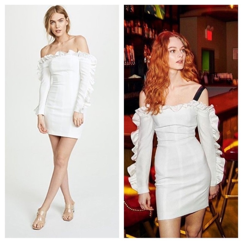 Cinq à Sept Rosemarie ruffle off the shoulder dress white cocktail party size 4